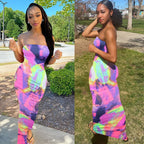 Spring/Summer Women's Colorful Tie Dye Print Off Shoulder Wrapped Chest Dress