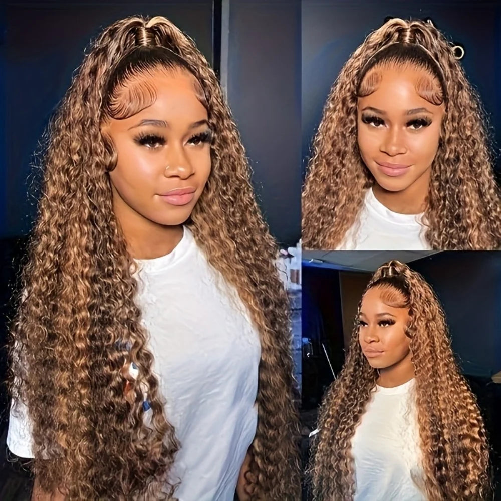 250% Density 427 Highlight Deep Wave Lace Front Wig Human Hair 13x6 13x4 HD Lace Frontal Wig Colored Ombre 100% Brazilian Wigs