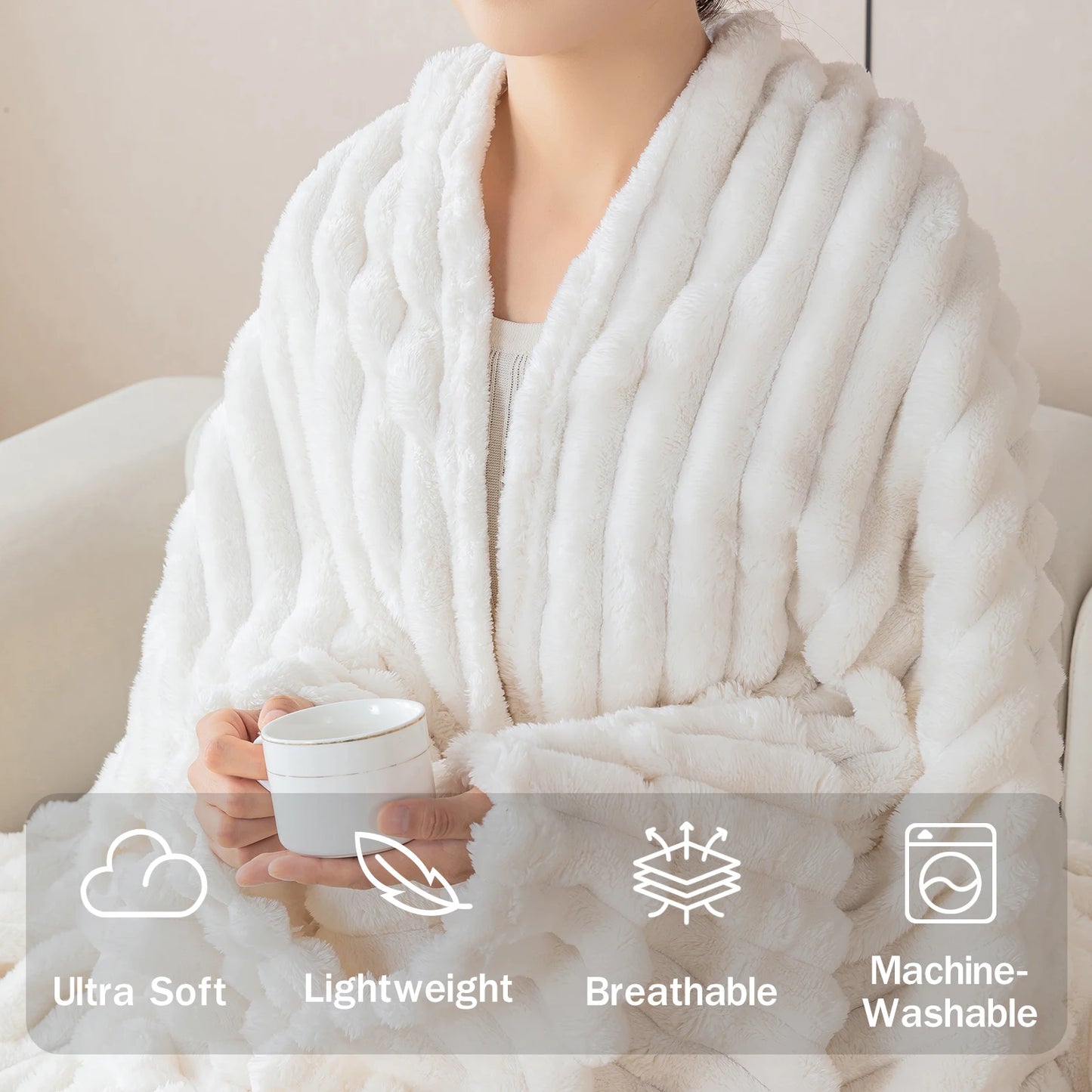 1pc solid color thick wide stripe multifunctional blanket, can be used as bed sheet covering blanket, nap blanket, pet blanket