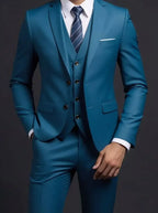 Suit (Blazer+ Vest + Trousers) Men's Fashionable Gentleman Business British Style Solid-color Banquet Host Casual Wedding Suit