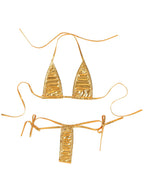 Womens Brazilian Micro Bikini Swimsuit Biquini Set Lacing Non-Padded Triangle Cup Bra Top with G-String Metallic Shiny Swimwear