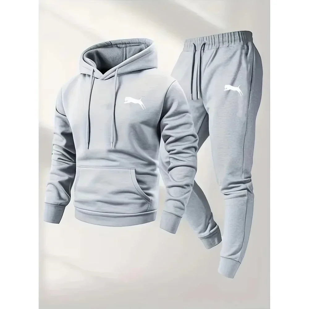 Hot Selling Men's Hooded Sweatshirt Pants Set Casual Tracksuit Streetwear Sportswear Fitness Jogger Outfit 2 Piece Warm Clothing