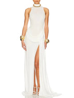 Elegant Sleeveless Pleat Evening Dresses Sexy Side Slit Celebrity Long Dress Exquisite High Quality Prom Party Gowns Customized