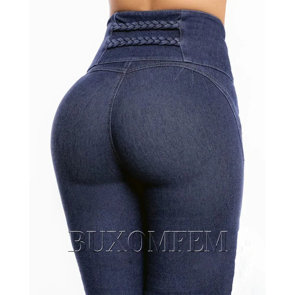Fashion High Waist Sexy Skinny Stretch Jeans for Women Button Fly Straight Leg Pencil Pants Wrap Hips Trousers Y2K Streetwear