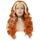 Ginger Wig with Blonde Highlights Wig Synthetic Lace Front Wig Loose Deep Long Curly Wavy Hair 13X4 Frontal Wigs for Women Party