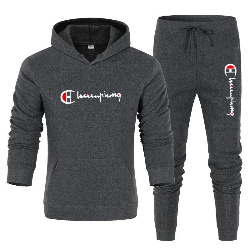 2026 Men's Tracksuit Hooded Sweatshirt+Sweatpants 2 Pcs Sets Sports Suit Casual Jogger Sportswear 2 Piece Male Streetwear Sets