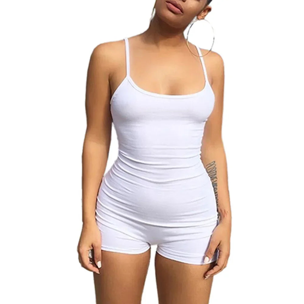 Women Spaghetti Rompers for Women Sexy Condole Super Short Playsuits Summer Solid Shorts Strap Low-Cut Back Romper