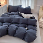 2-side Solid Color Brush Fabric Bed Set 4 Pieces Duvet Cover Pillowcase Bedding Set Bed Sheet Quilt Cover Single Queen King Size