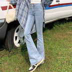 High Waist Flare Jeans - Elastic Bell Bottom Denim Pants