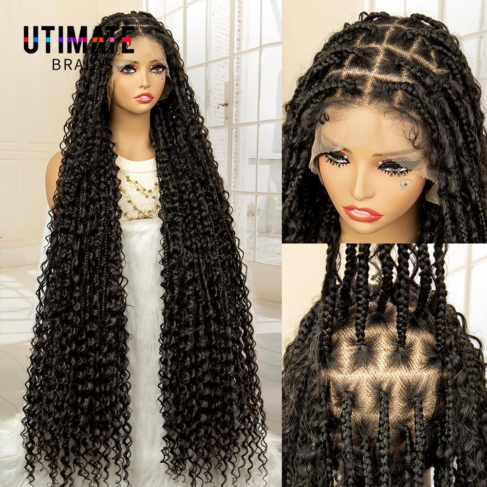 Full Lace Synthetic Box Braided Wigs Boho Braids Wig Black Women 40 Inches Synthetic Wig Afro Bohemian Braiding Hair Main image