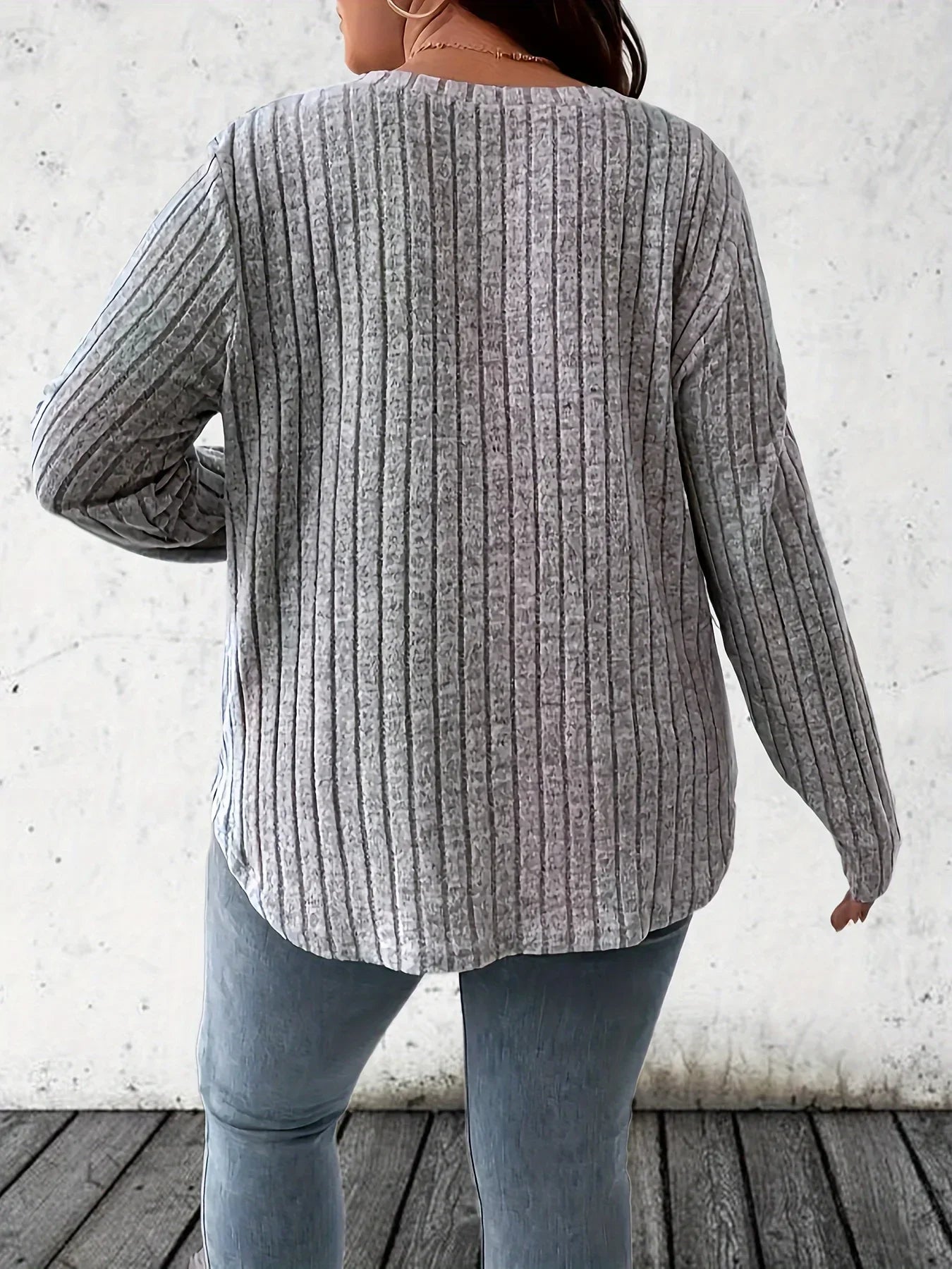 Plus Size 1XL-5XL  Women's Casual Fashion V Neck Long Sleeve T-Shirt  LadiesWomen's Plus Size Solid Ribbed T-Shirt Clothing Secondary image