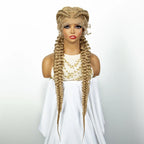 1B/30 Dark Brown Synthetic Lace Frontal Dutch Box Braided Wigs for Black Women Fishtail Braids Wigs with Baby Hair Cornrow Wigs