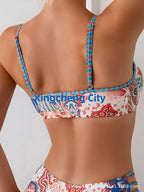 Sexy Floral Print Women's Bikini Set Fashionable Trendy Strapless Backless Design with Chest Pad No Steel Support for Swimming