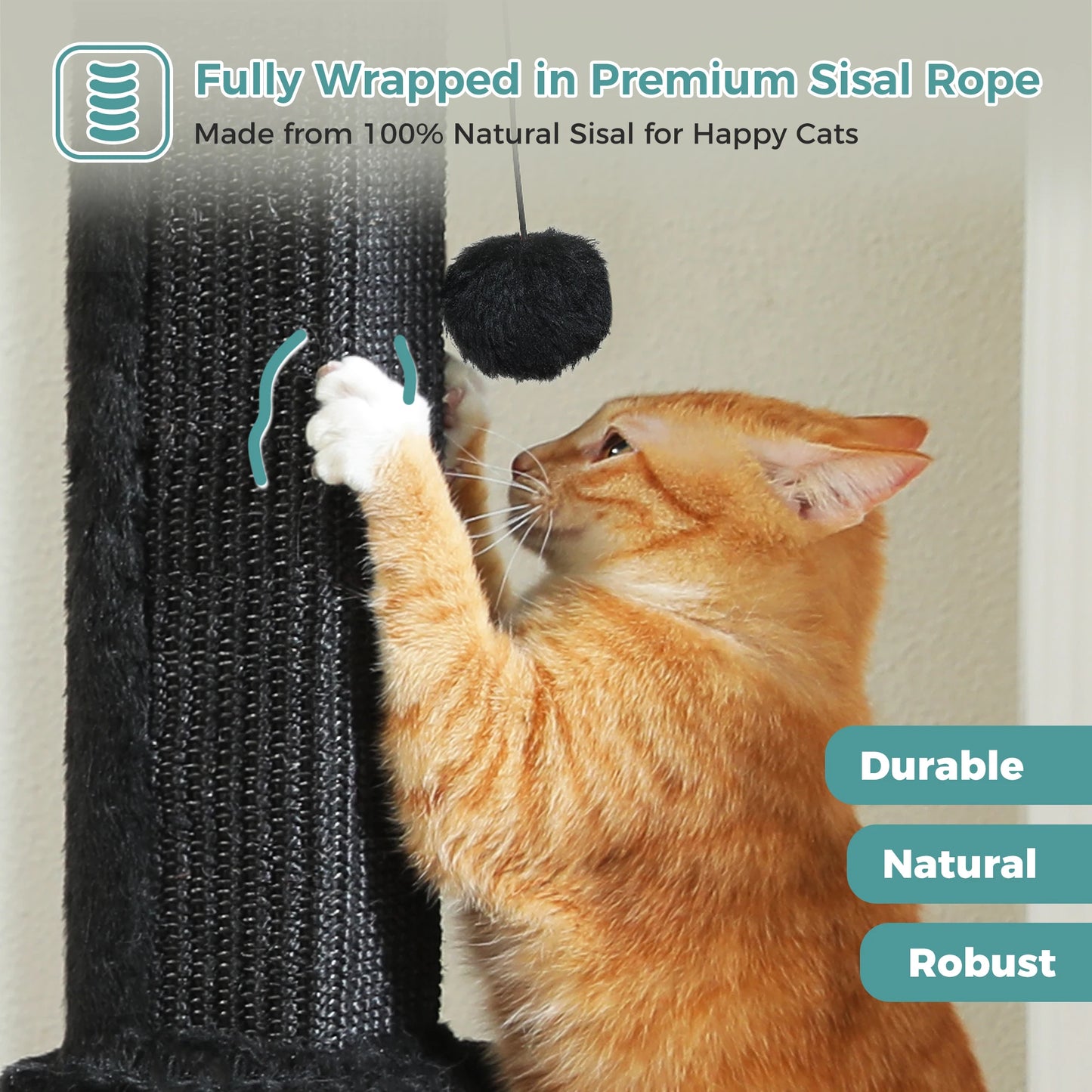Large Cat Scratching Post for Indoor Cats Adults Ultimate Scratch Post with Woven Sisal Dangling Ball Tall Cat Scratcher Cat Toy