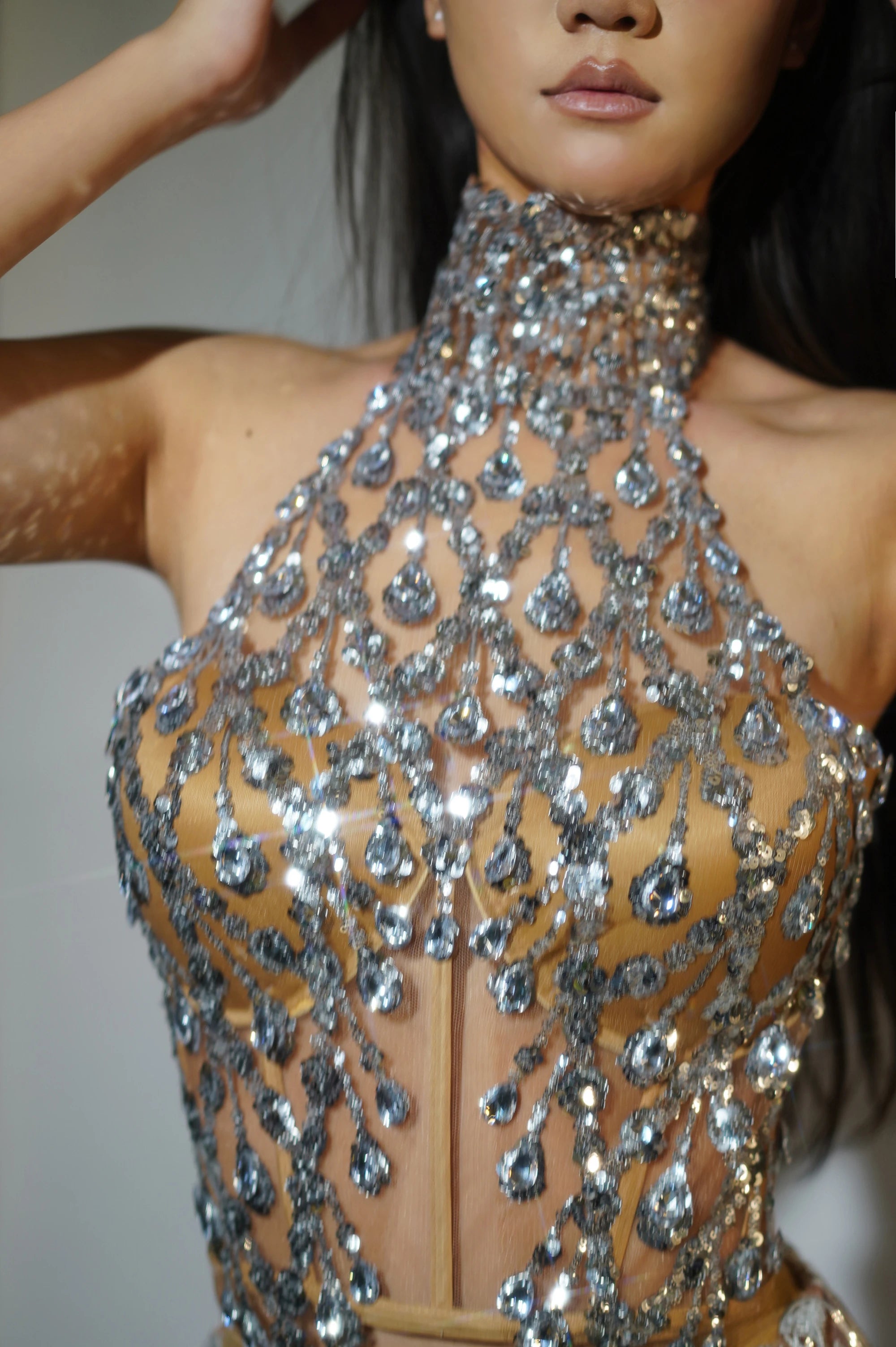 Luxurious Blue Diamond Sparkling Tassel Jazz Dance Performance Clothing Basketball Baby Performance Clothing Cheerleading Short