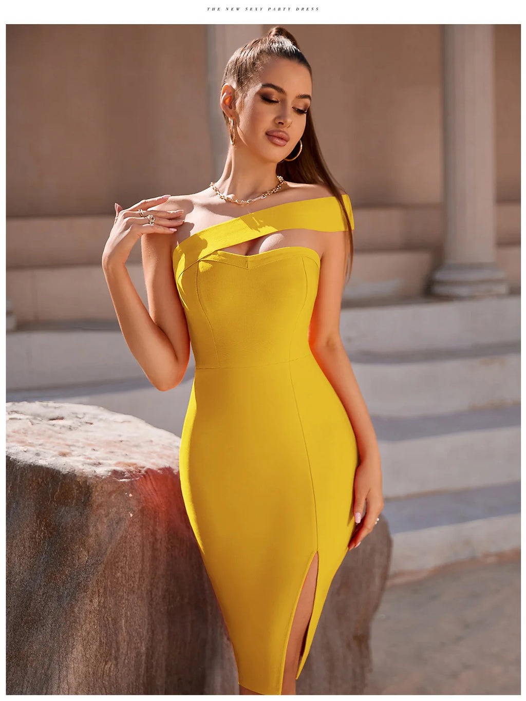 Bandage Dress Women Elegant Black One Shoulder Strapless Celebrity Runway Party Dress White Blue Split Party Pink Evening Dresse