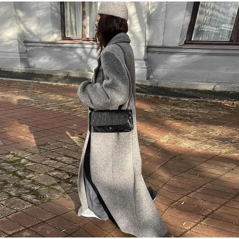 Solid Warm Elegant Women Coat Turn-down Collar Long Sleeve Jacket Casual Winter Autumn Long Outerwears Lady Fashion Loose Coats