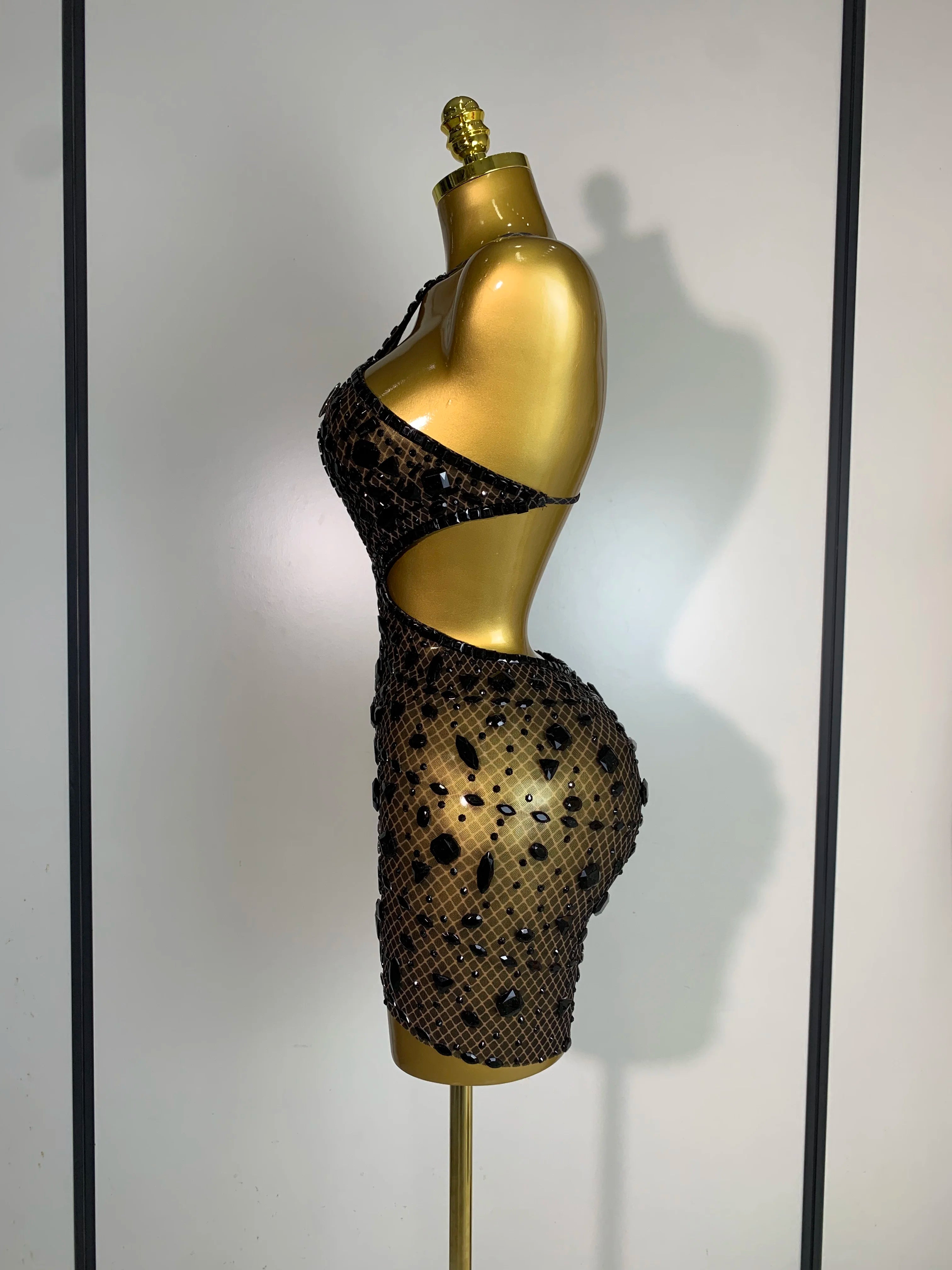 Sexy Sparkly Diamond Backless Short Dress 2026 Women Sleeveless Mesh See Through Evening Birthday Gown Singer Stage Outfit