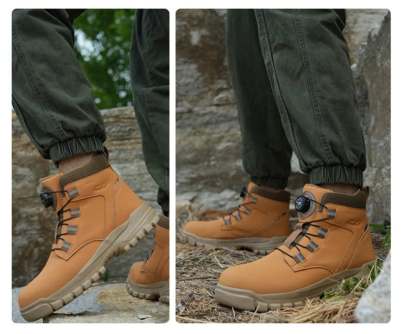 Rotating Button Work Shoes for Men Anti Puncture Work Sneakers Waterproof Work Safety Shoes Non Slip Steel Toe Tactical Boots