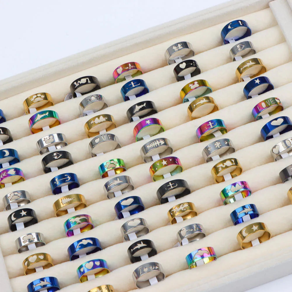 10/20 Pcs/Lot Fashion Multi Style Stainless Steel Jewelry Rings Zircon Crystal Spinner 5 Colors Punk Spikes For Womens Mens Gift Secondary image