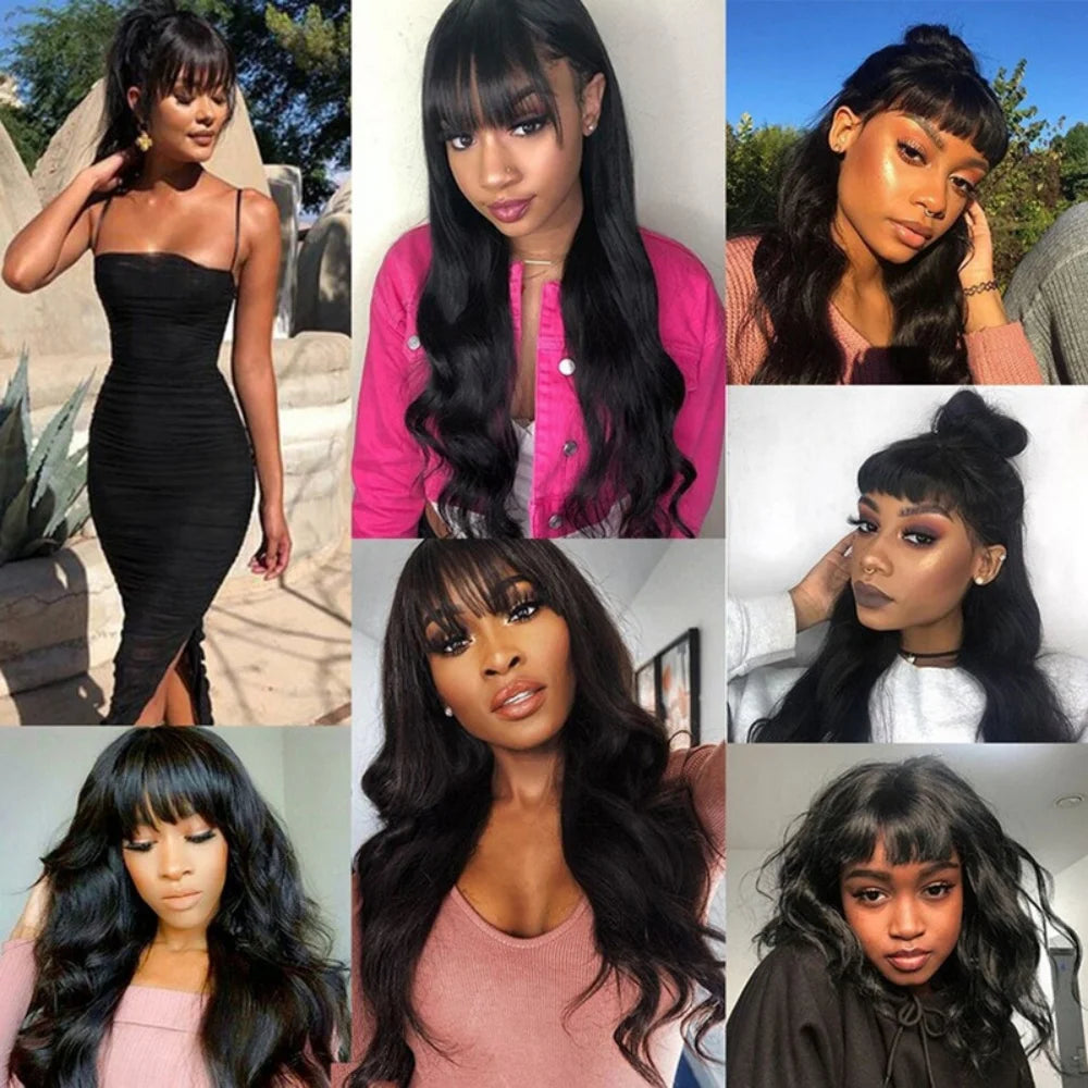 Body Wave Wigs with Bangs 3x1 Middle Part Lace Wig Human Hair Pre Plucked Body Wave Real Human Wigs with Bangs for Women 34 Inch