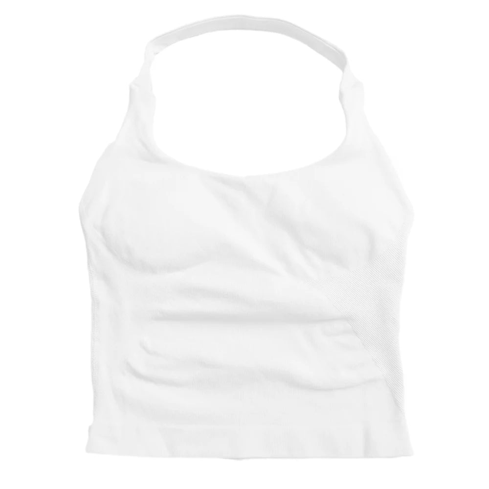 Gym Top Women Clothes Strappy Workout Tank Top Padded Sports Bra Backless Yoga Shirts Seamless Gym Crop Top Halter Fitness Vest