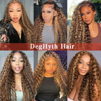 Glueless Pre Plucked Lace Front Human Hair Wigs 30 Inch 13x6 HD Ombre Highlight 4 27 Honey Blonde Deep Wave 250 Density Bouncy Hair For All Occasions