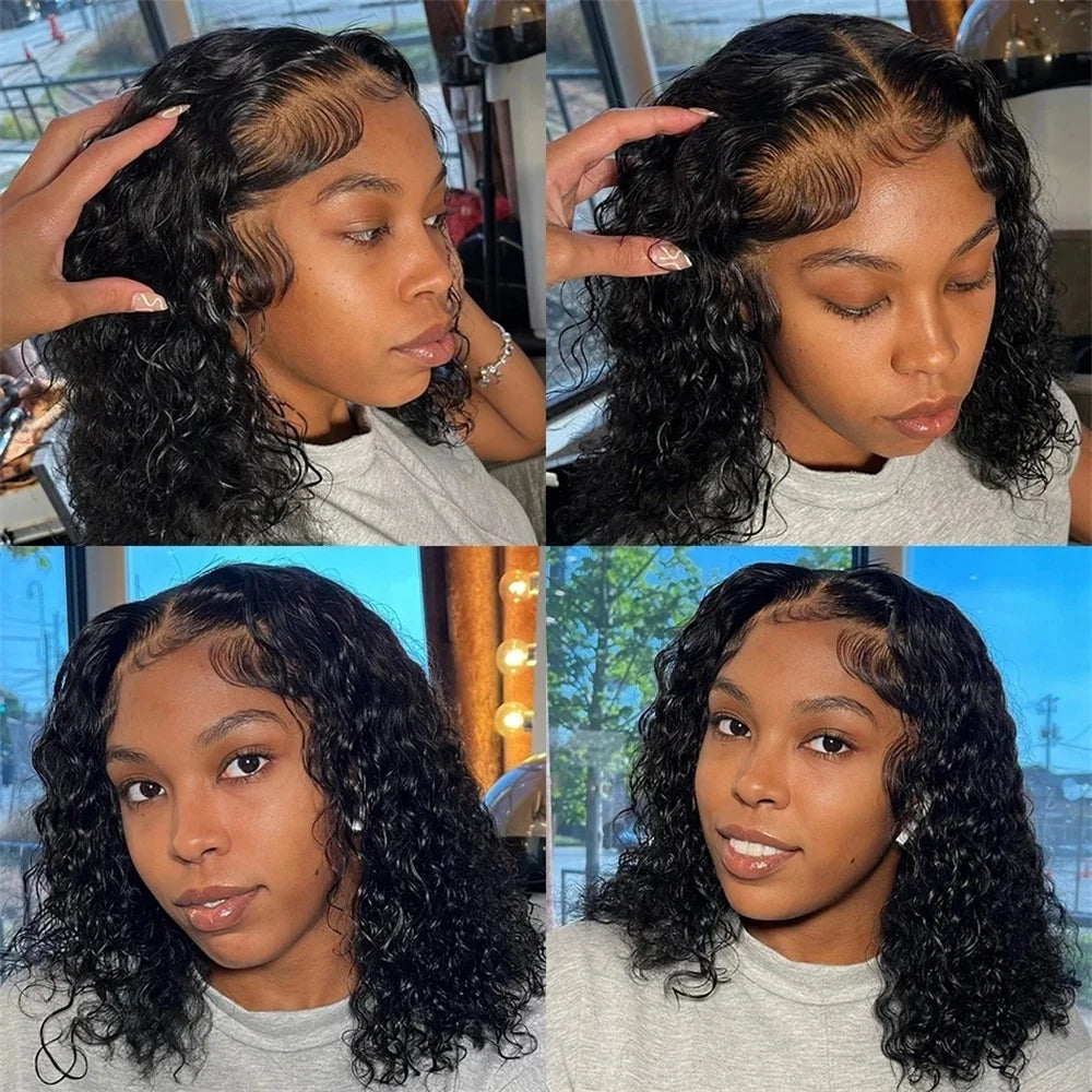 Deep Wave Bob Lace Front Human Hair Wigs Short Bob Wig 13x4 4x4 Lace Frontal Wigs Brazilian Black Pre Plucked Curly Human Hair
