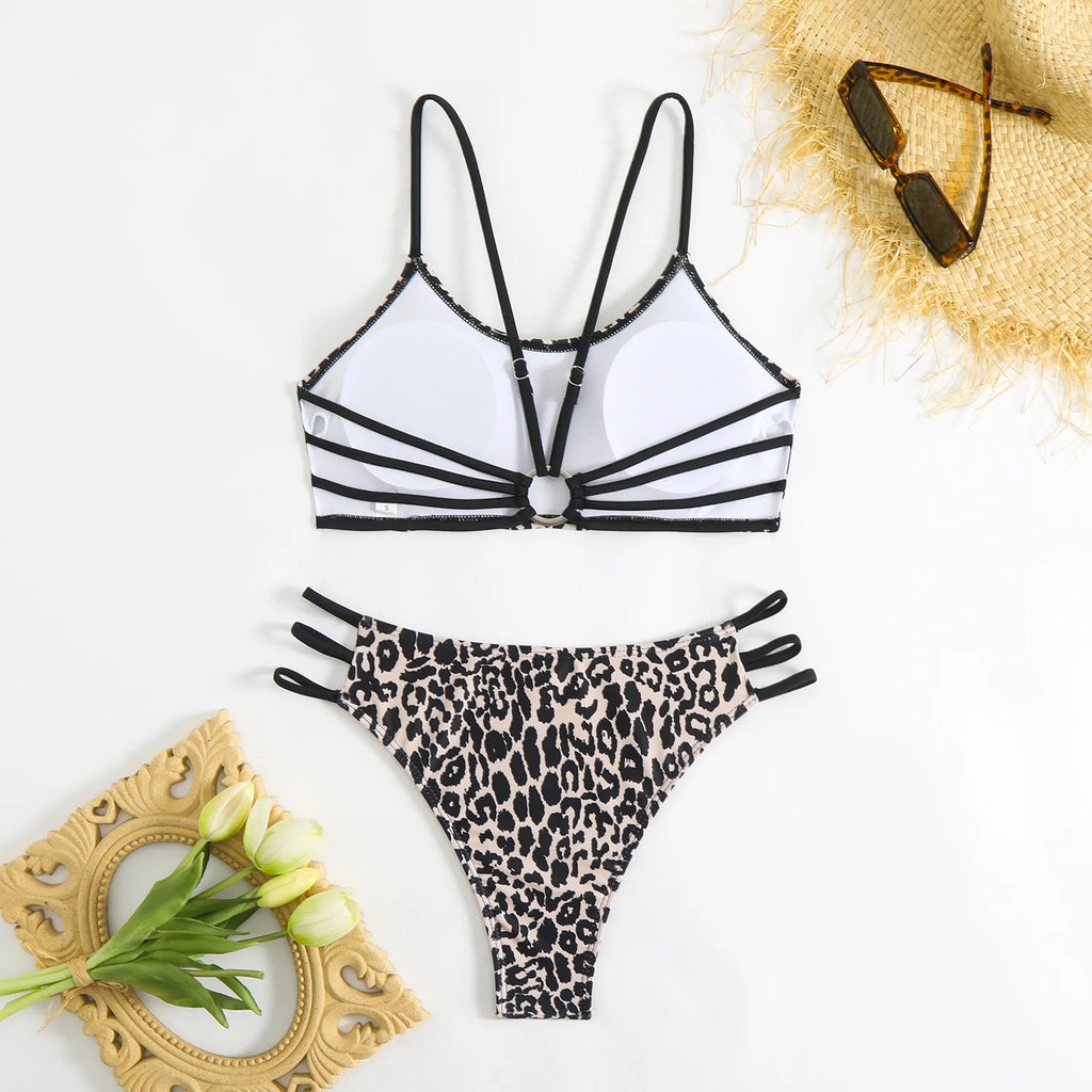 Cikini Solid Texture Split Bikini Set With Underwire, Summer Beach Swimwear Bathing Suit For Women
