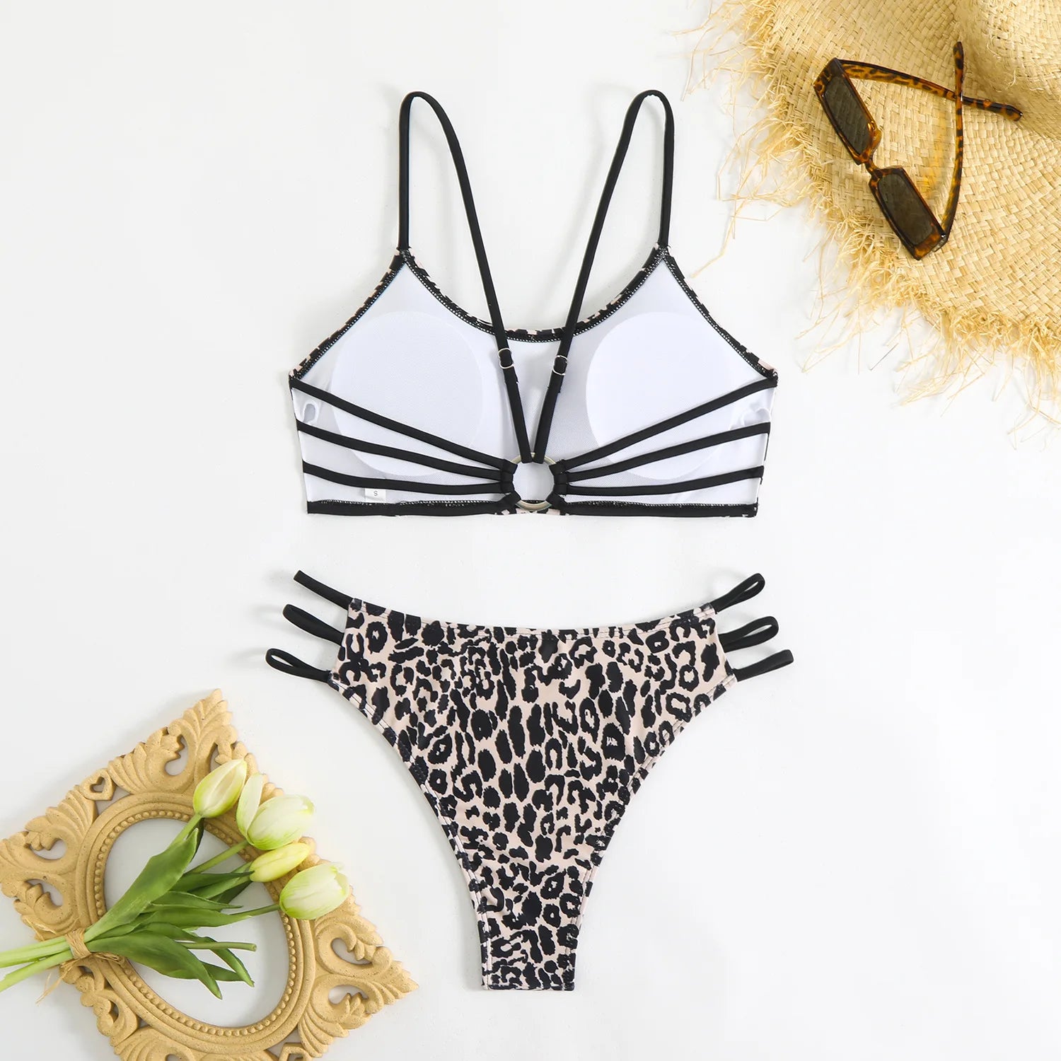 Cikini Solid Texture Split Bikini Set With Underwire, Summer Beach Swimwear Bathing Suit For Women
