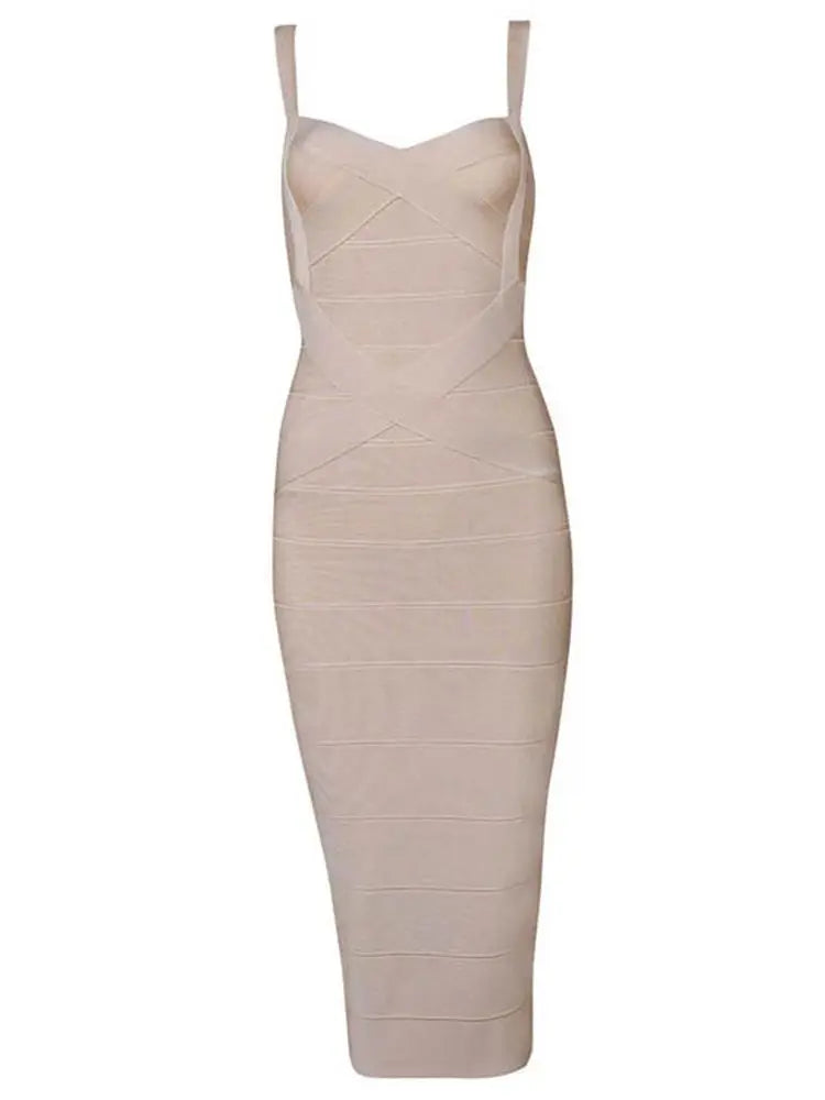 New 2026 Women Sexy Celebrity Midi Red White HL Elastic Bandage Dress Spaghetti Strap Club Bodycon Party Dress Wholesale HL434