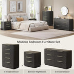 Wide 54 Black Wooden Dresser with Metal Handles, Curved Design for Bedroom, Living Room, or Hallway Storage