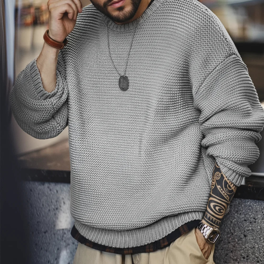 Maden Retro Heavyweight Knitted Sweater Loose Round Neck Pullover Warm Versatile Base Layer Knitwear for Men's Autumn and Winter Main image