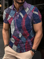 Fashion Elegant Harajuku Slim Fit Ropa Hombre Loose Casual All Match Lattice Men's POLO Shirt Printed Button Short Sleeve Tops