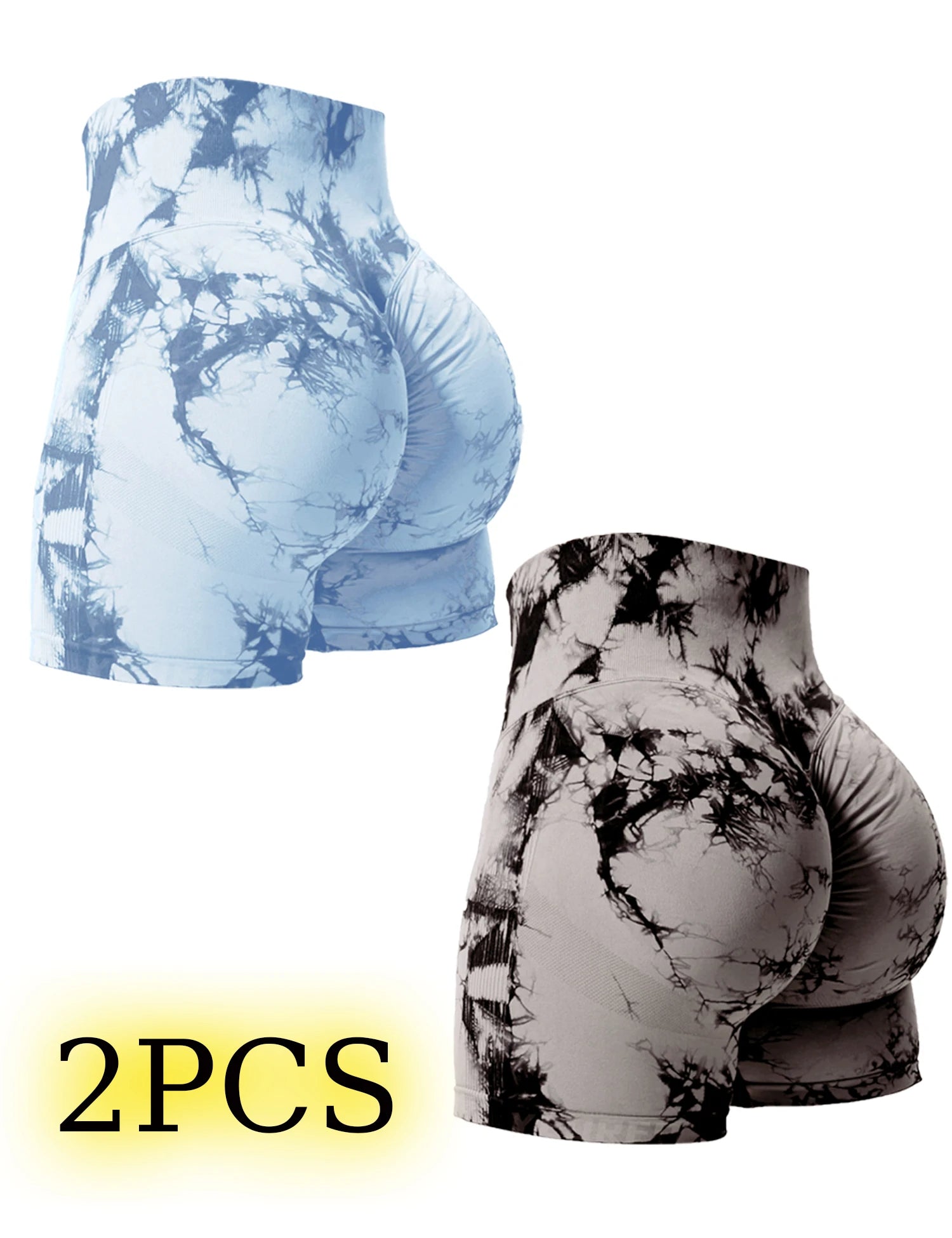 2PCS Tie Dye Butt Lifting Sexy Gym Shorts Woman Skinny Stretch High Waist Sport Shorts Casual Seamless Main image