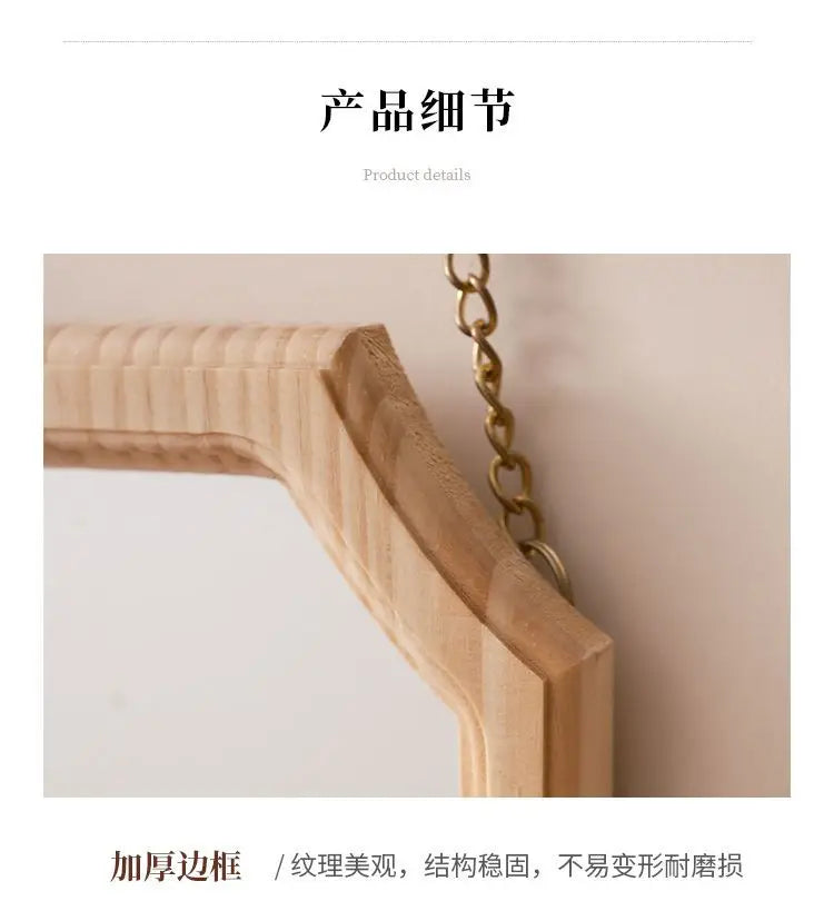 Retro Solid Wood Dressing Mirror Makeup Mirror Wall-mounted Bathroom Toilet Wall-mounted Punch-free Rectangular Bathroom Mirror