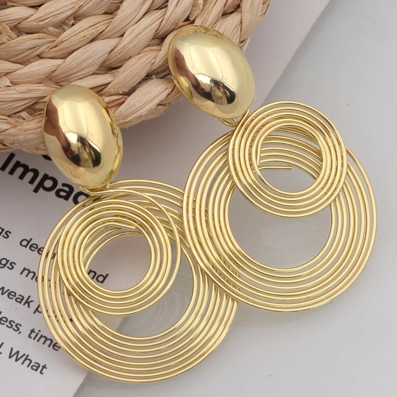 Trendy Big Round Statement Earrings for Women Golden Silver Color Metal Geometry Dangle Drop Earrings European Simple Jewelry Main image