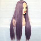 Voguequeen Platinum Blonde Synthetic Lace Front Wigs Silky Straight Heat Resistant Fiber Daily Wear For Women