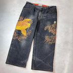 American Japanese Retro Selvedge Jeans Man Y2K High-end Brand Natural Indigo Dip Dyeing Harajuku Mopping Pants