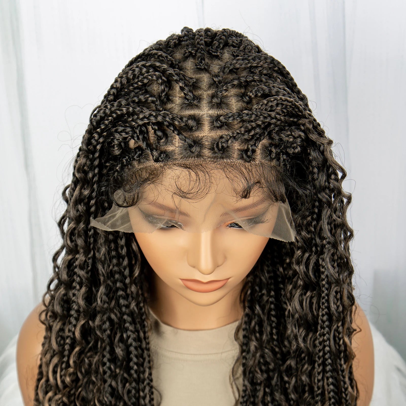 32inch Synthetic Boho Knotless Braided Wigs for Black Women Bohemian Box Braids Wigs Lace Front Braided Lace Wigs with Baby Hair
