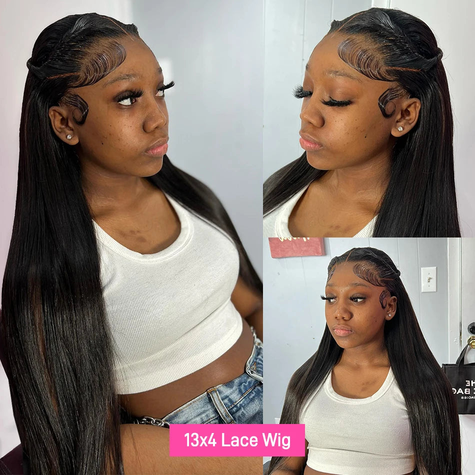 Straight Human Hair Wigs 13X6 Hd Lace Frontal Wig 30 40 Inch 13X4 Brazilian Pre Plucked Front Black Wig For Women 250 Density