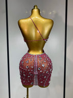 Sexy Sparkly Diamond Backless Short Dress 2026 Women Sleeveless Mesh See Through Evening Birthday Gown Singer Stage Outfit