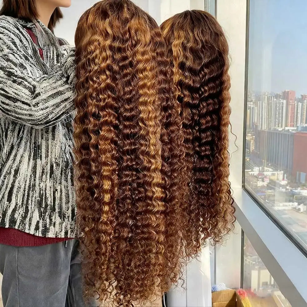 Highlight Curly Wig 13x4 Lace Front Wig Human Hair Wigs Glueless HD Deep Wave Lace Frontal Wig 4/27 Colored Wigs PrePlucked Secondary image