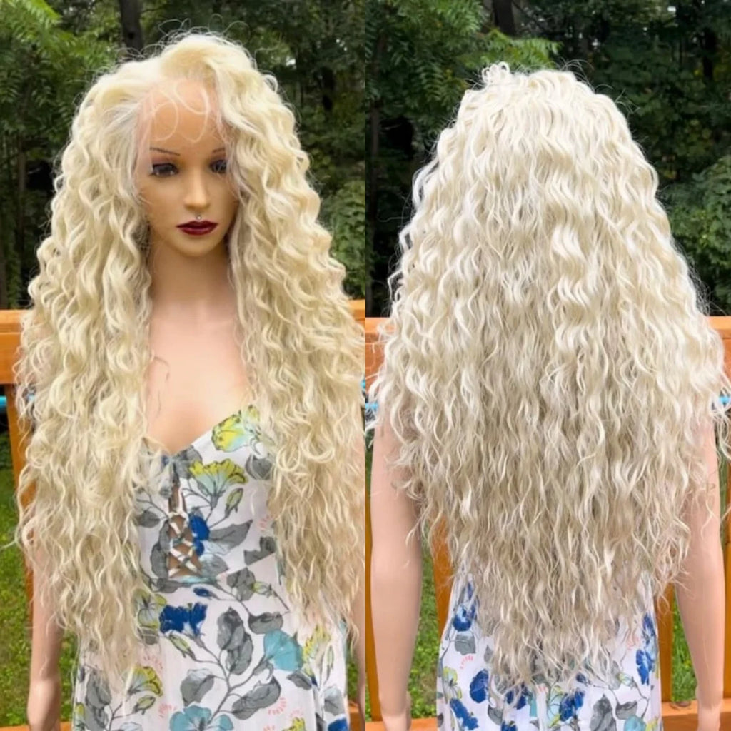Rose Pink Small Curls Lace Front Wig 13x4 HD Deep Wave Frontal Wig for Women Synthetic Lace Frontal Wig Pre Plucked Daily