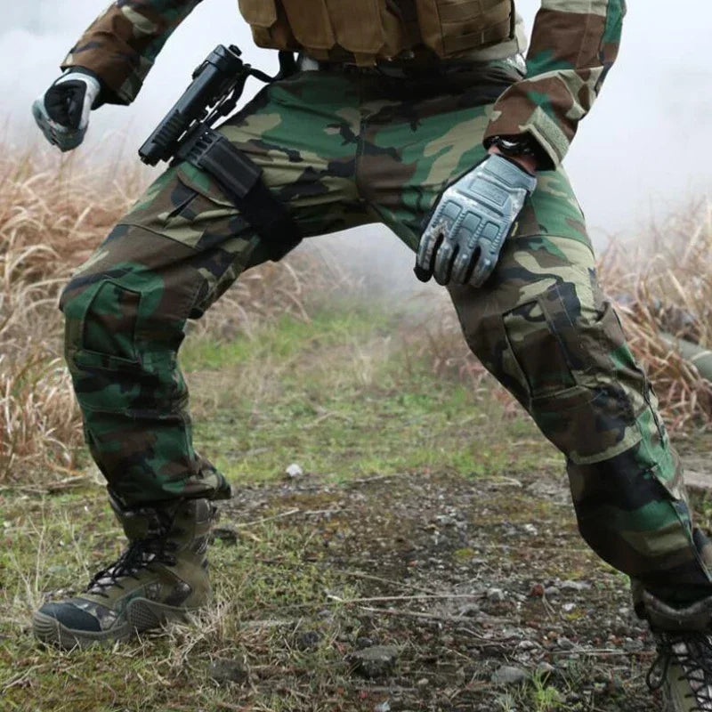 Camo Tactical Sets Outdoor Long Sleeve Wear-resisting T Shirts+Multi-pocket Tactic Cargo Pants Suit Training Workwear Combat Set