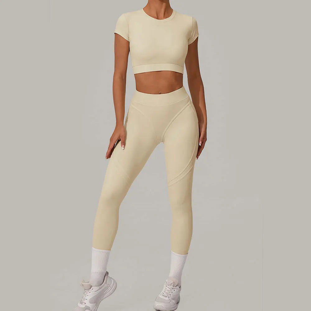 2PCS Yoga Set Gym Clothes Seamless Sportswear Yoga Suits Women Fitness Tracksuits Sports Short Sleeves Gym Leggings Sports Suits Main image