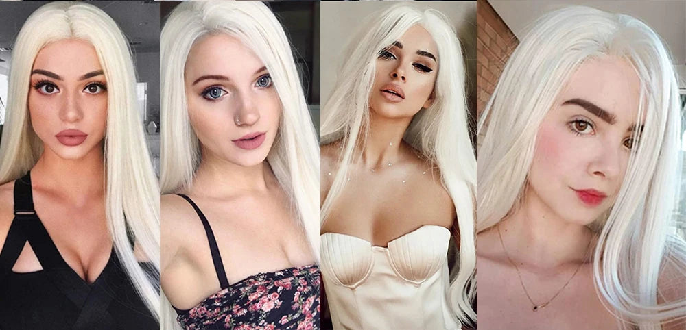 Voguequeen Platinum Blonde Synthetic Lace Front Wigs Silky Straight Heat Resistant Fiber Daily Wear For Women Main image