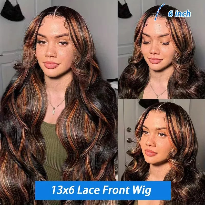 1B/30 Highlight Wig Body Wave Human Hair 13x6 Lace Front Wig Pre Plucked Pre Cut Lace 5x5 Glueless Wigs Human Hair 220% Density