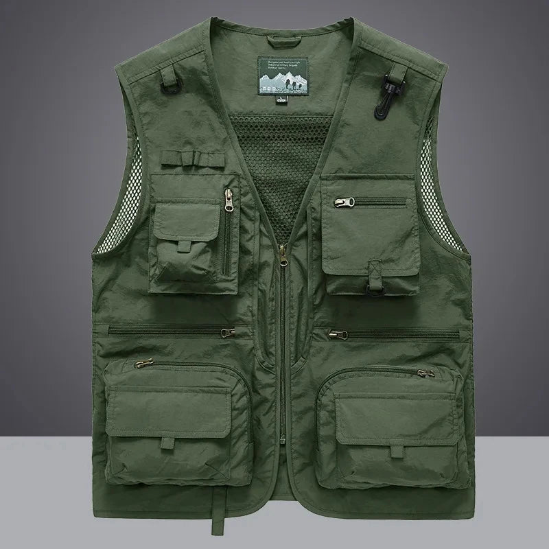 2026 New Men's Vest Tactical Webbed Gear Coat Summer Photographer Waistcoat Tool Many Pocket Mesh Work Sleeveless Jacket Male