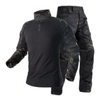 Camo Tactical Sets Outdoor Long Sleeve Wear-resisting T Shirts+Multi-pocket Tactic Cargo Pants Suit Training Workwear Combat Set